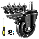 AGPtEK Office Chair Casters with Brake Heavy Duty 2.5" Universal Fit Locking Casters with Screwdriver, Safe Roller Wheel Replacement All with Brake System for Hardwood Floors Mat Carpet Tile, Set of 5