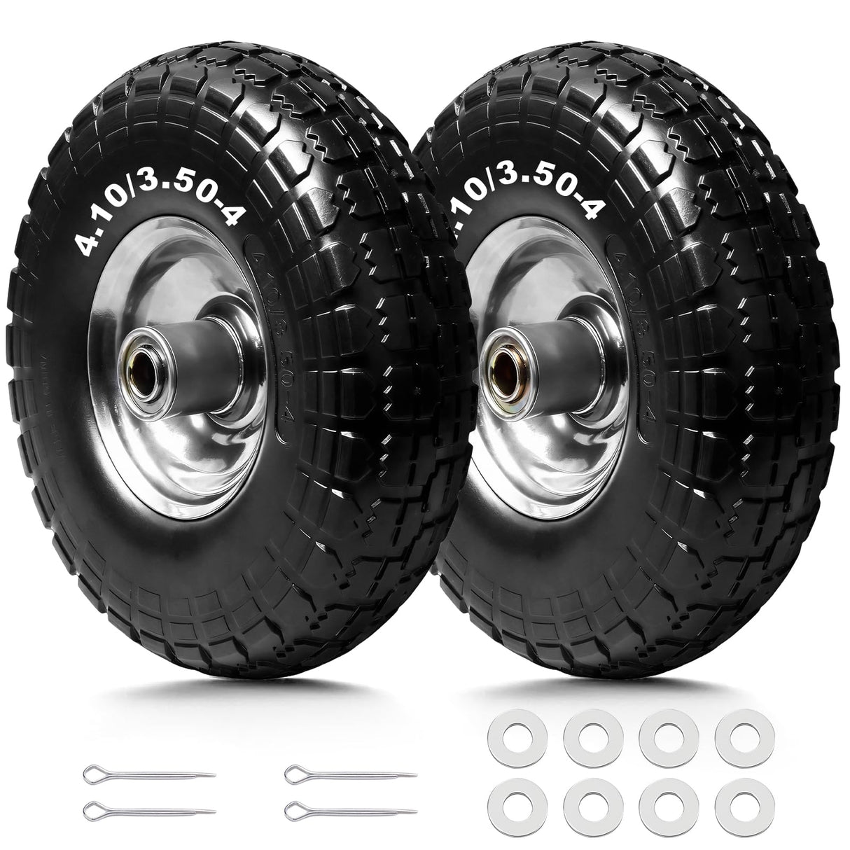 Storystore 2-Pack 4.10/3.50-4 Tire and Wheel - 10 Inch Solid Rubber Tire Wheels with 5/8" Bearings, 2.2" Offset Hub for Hand Truck, Trolley Dolly, Garden Cart and Wheelbarrow