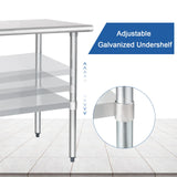 HARDURA Stainless Steel Table 24X72 Inches with Undershelf and Galvanized Legs NSF Heavy Duty Commercial Prep Work Table for Restaurant Kitchen Home and Hotel
