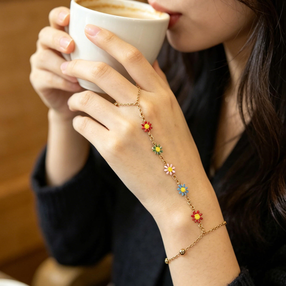 BOMAIL 7Pcs 14K Gold Plated Gold Hand Chain Bracelets for Women