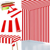 Red and White Striped Tablecloth Roll 52 in x 100 Ft with Slide Cutter Circus Carnival Party Supplies Halloween Christmas Plastic Picnic Table Cover for Indoor Outdoor Events Family Banquet Party