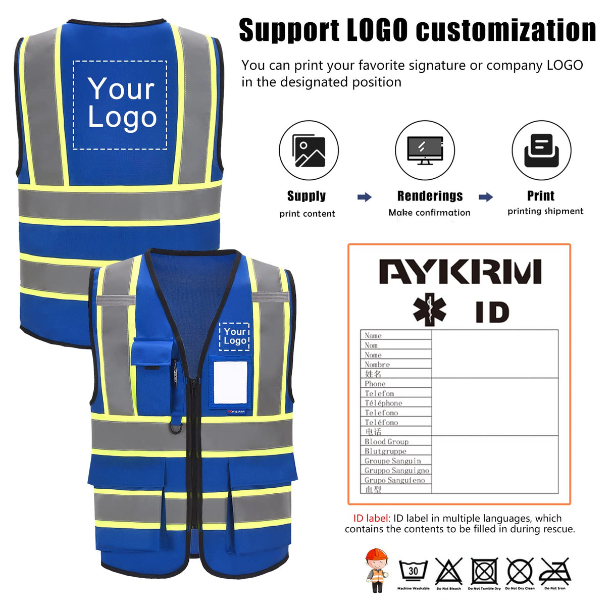 AYKRM 11 colors available blue safety vest for women