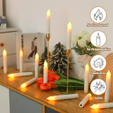 Lezonic Flameless Battery Operated Candlesticks Flickering, 24Pcs White LED Battery Christmas Window Candles, 6 Inch Short Taper Candles Hanging Halloween Floating by Touch, No Remote