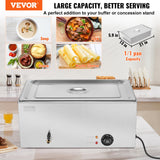 VEVOR Commercial Food Warmer, 1 Pan 24QT Electric Steam Table, 1200W Professional Countertop Stainless Steel Buffet Bain Marie with 86-185°F Temp Control for Catering and Restaurants, Silver