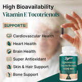 Vitamin E Tocotrienols - Liposomal Tocotrienols Supplement 1000mg, Highly Absorbable Delta Tocotrienol and Gamma Tocotrienol for Cardiovascular, Bone Health, and Antioxidant Support, 120 Softgels