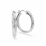Swarovski Sommerset hoop earrings, White, Rhodium plated, One Size, Silver, Crystals