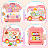 AmiDear Baby Gift for 1-2 Year Old Girl, 10-in-1 Montessori Toys Bus for Baby 6-12-18 Months+, Educational Musical Sensory Learning Toddler Toys Age 1-2, First Christmas and Birthday Gifts Pink