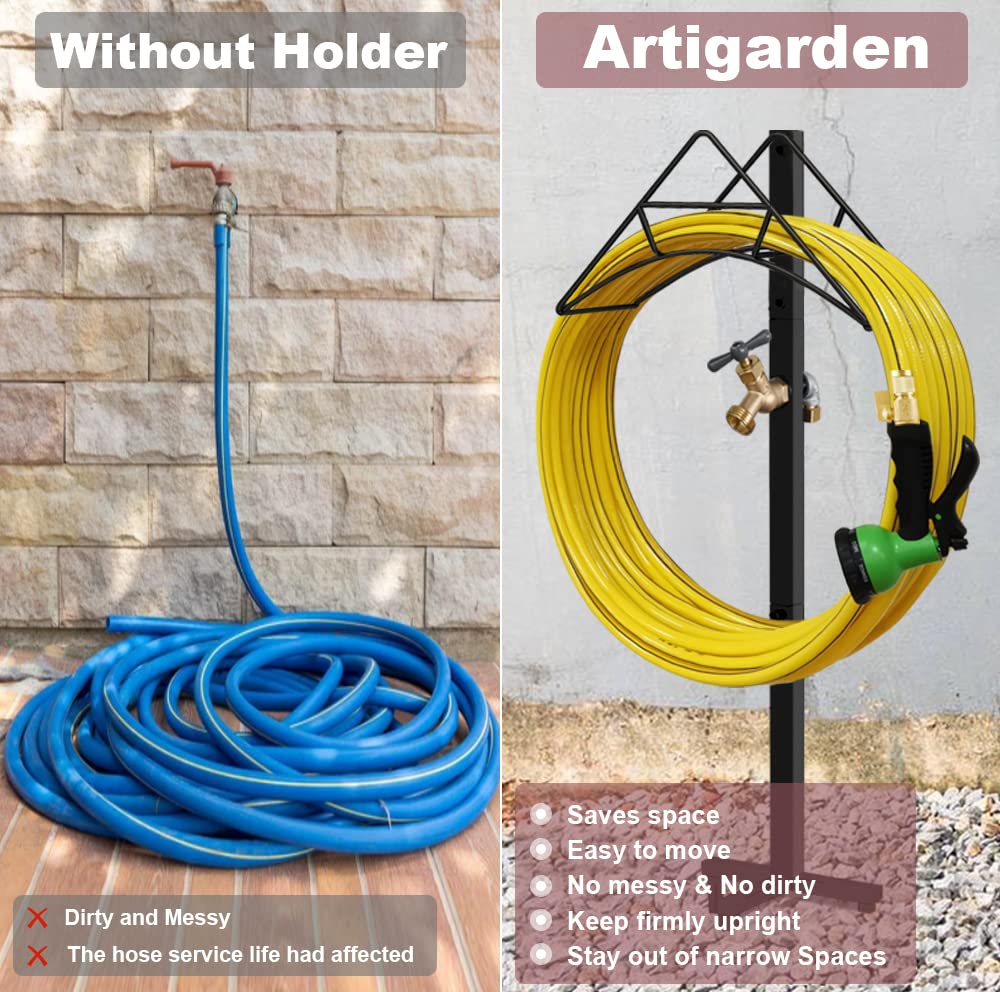 Artigarden Garden Hose Holder Stand with Brass Spigot Faucet Freestanding