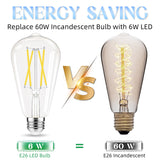 GvvooHome Edison Bulbs, E26 LED Bulb 60 watt Equivalent, Non-Dimmable, 4000K Daylight White, ST58 Vintage Light Bulbs, 90+ CRI, 6W 600LM, E26 Medium Base, Clear Glass, 6 Pack