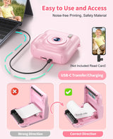 Digital Camera for Kids Instant Print, 48MP Dual-Lens Kids Camera for Girls Boys Christmas Birthday Gifts, 1080P Video Selfie Instant Cameras, Portable Toddler for 4-12 Years with 32GB Card-Pink
