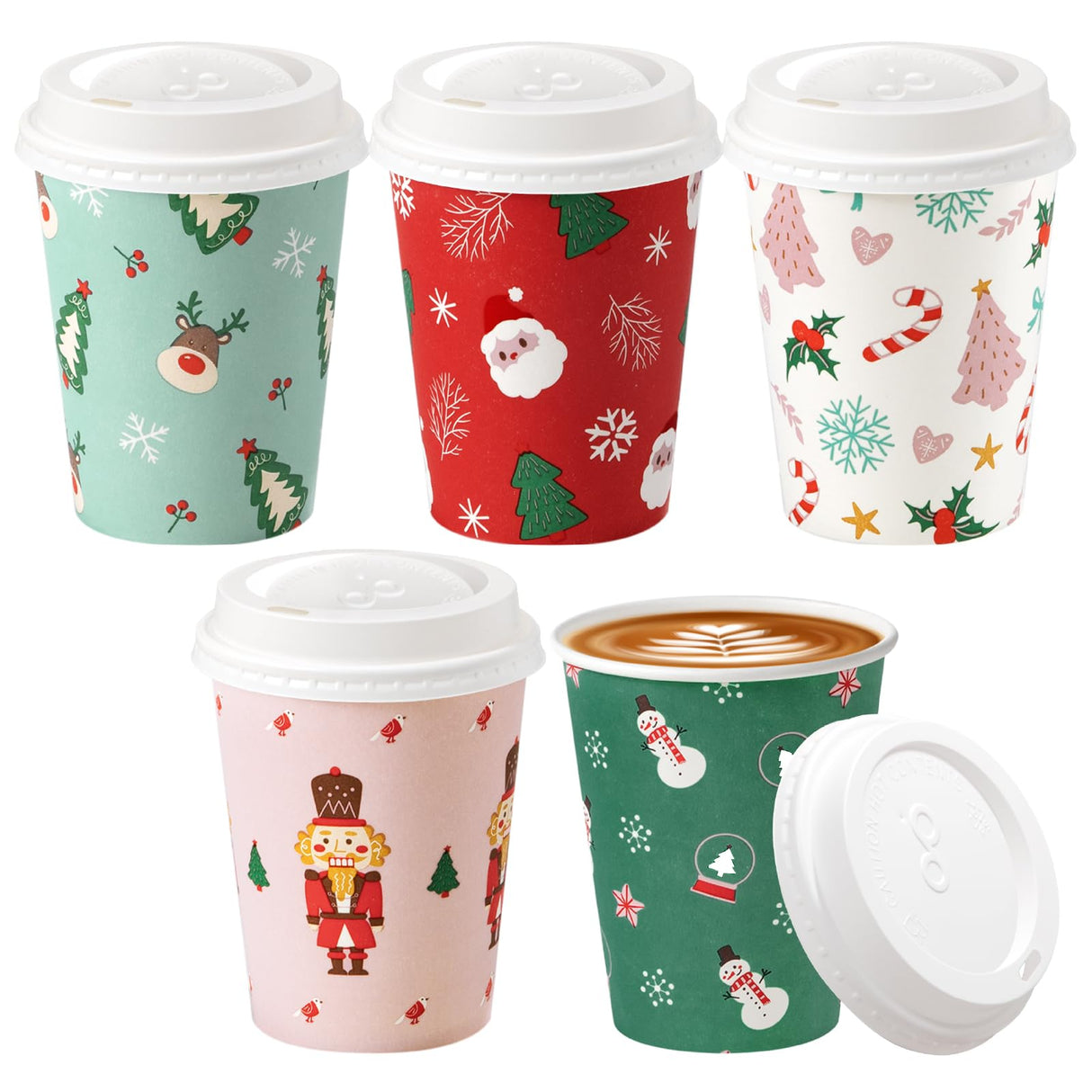 Fit Meal Prep 50 Pack 12 oz Christmas Disposable Coffee Cups with Lids, Premium Paper To Go Paper Cups, Leak Proof Hot Coffee Cups for Travel, Office, Hot/Cold Beverages (White Lids)