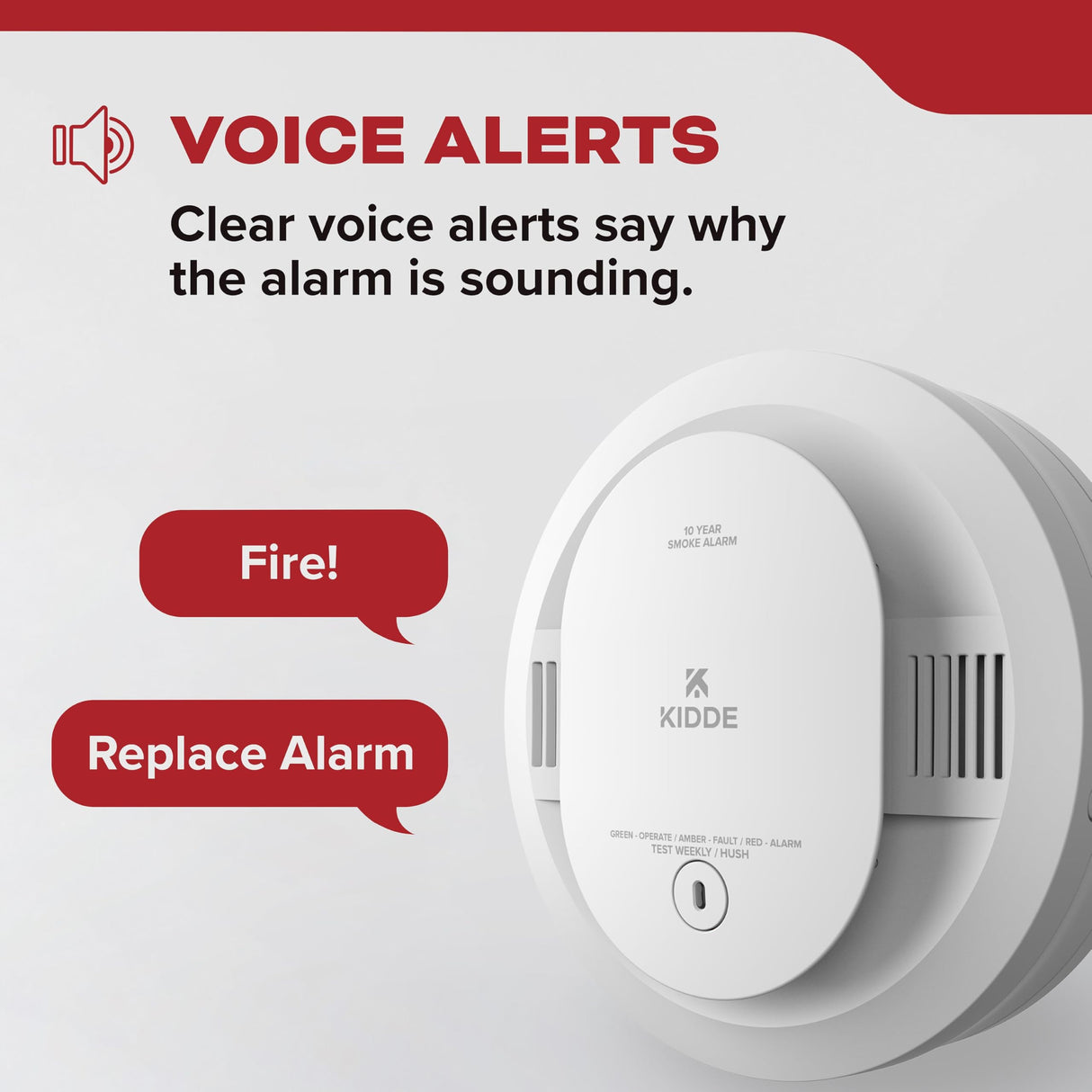 Kidde Smoke Detector, 10-Year Battery Powered, with Voice Alerts, LED Status Lights, 85 dB Alarm, 5-inches, 20SD10-V, 3 Pack