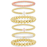 Yoosteel Gold Beaded Bracelets Set for Women Teen Girls - 14k Gold-Plated Dainty Beaded Cross Pearl Bracelet for Women Teenage Girl Gifts Stackable Jewelry Gifts 6 Pcs