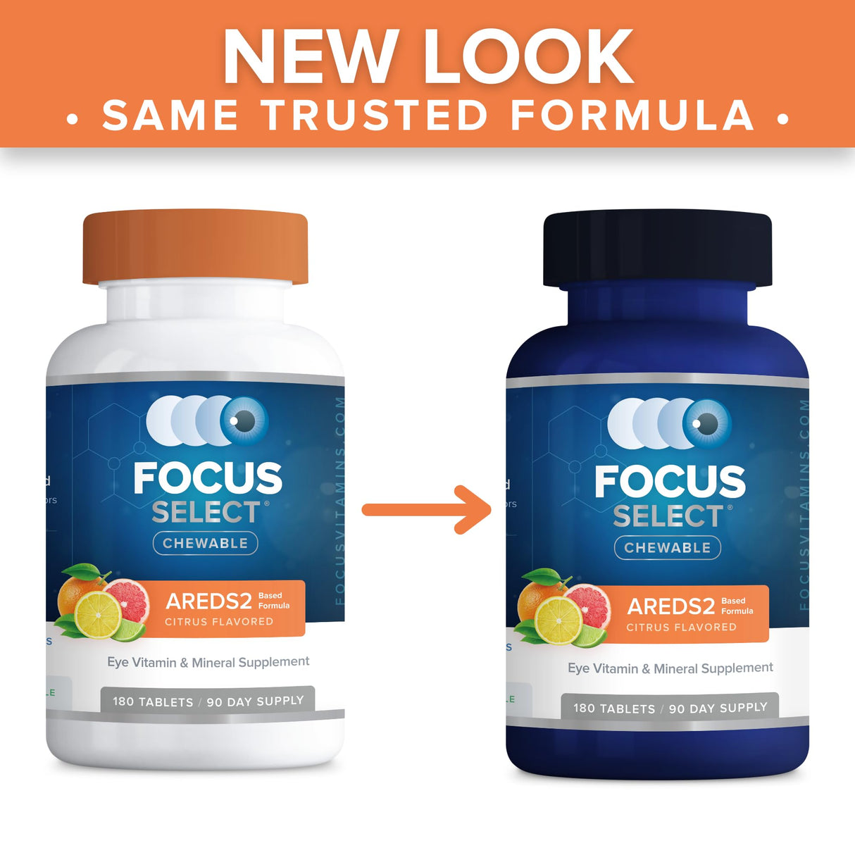 Focus Select AREDS2 Based Chewable Eye Vitamin-Mineral Supplement - AREDS2 Based Supplement for Eyes (180 ct. 90 Day Supply) Citrus Flavored AREDS2 Based Eye Chewable - AREDS2 Low Zinc Formula