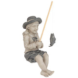 Design Toscano Big Catch Fisherwoman Nellie Girl with Fishing Pole Garden Statue, Medium 17 Inch Tall, Cast Stone Resin, Two Tone Stone Finish