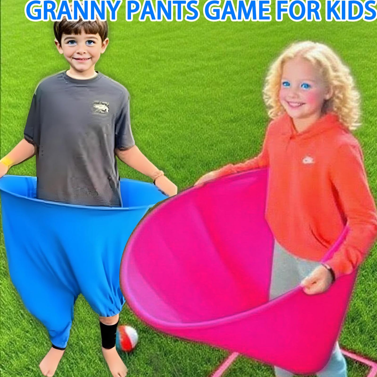 lipmo Granny Pants Outdoor Game, 2 Pack Granny Pants Yard Game for Adults and Family, Giant Outdoor Games with 8 Bouncy Balls for Party Backyard Lawn Christmas Family Reunion Games - Blue & Pink