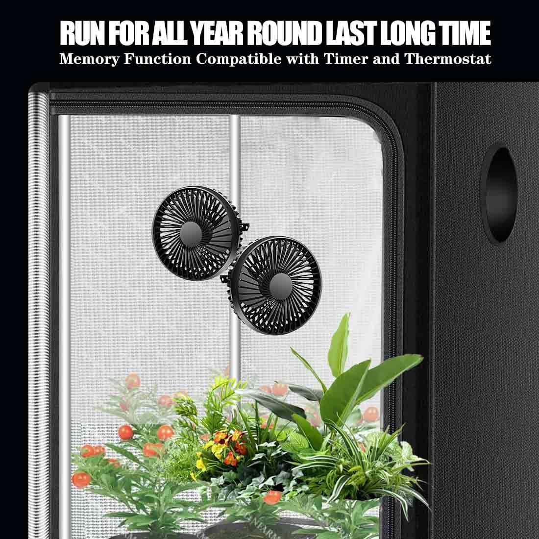 PGQUY 5” Grow Tent Clip Two Fans with Adjustable Clamp, 3-Speed Strong Quiet Airflow, Compatible with Timer Thermostat & Smart Plug for Plant Greenhouse Seedling Hydroponics Circulation Cooling