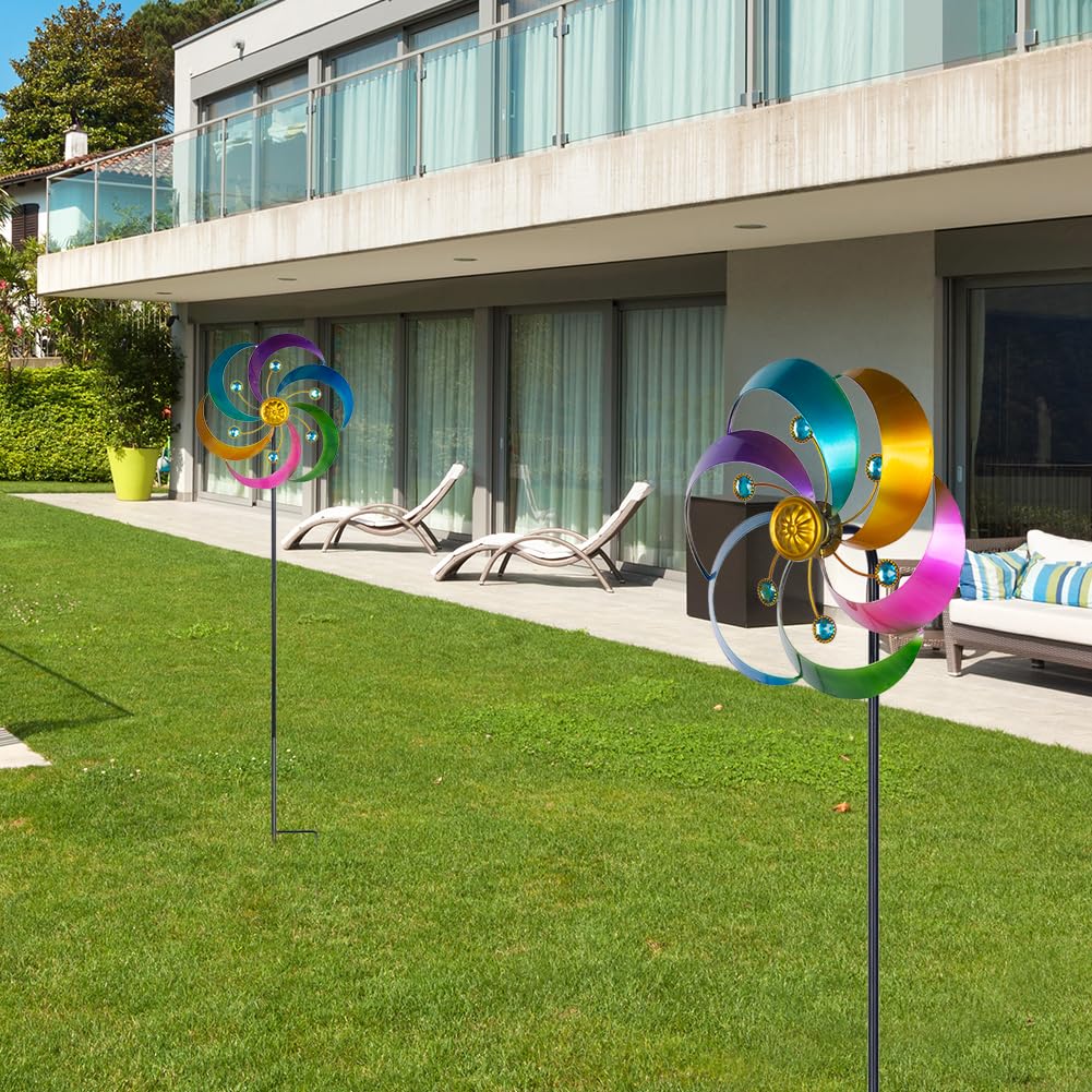 DREAMYSOUL 2 Packs Metal Wind Spinners Outdoor, Colorful Pinwheels for Yard and Garden, Kinetic Wind Spinner & Sculpture