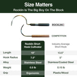 Rocklin Hook Cultivator Stainless Steel Blade Heavy-Duty Garden Hand Tool for Weeding, Digging & Soil Loosening