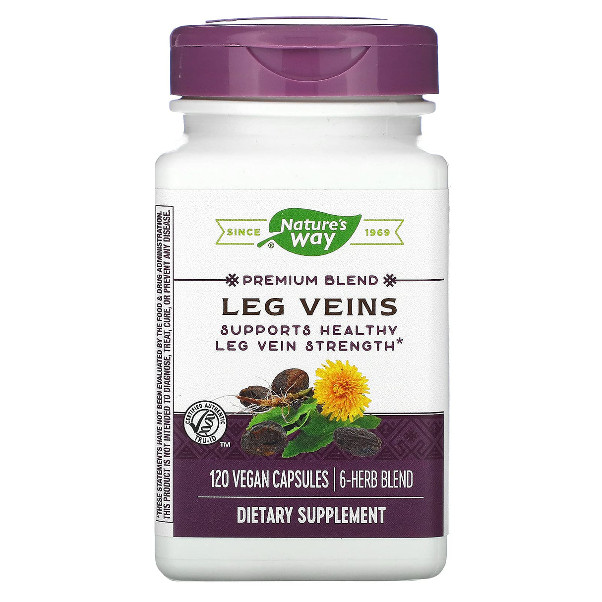 Nature's Way Leg Veins, Supports Healthy Leg Vein Strength*, 6-Herb Blend, With Horse Chestnut Extract, Dandelion, Gluten Free, 120 Vegan Capsules (Packaging May Vary)