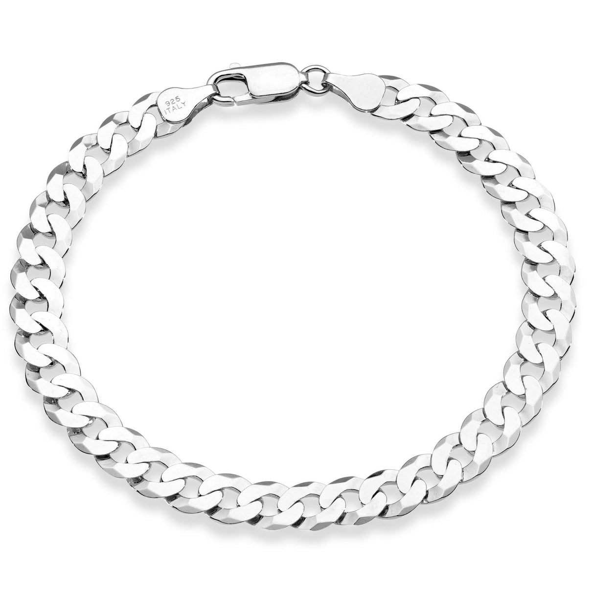 Miabella 925 Sterling Silver Italian 7mm Solid Diamond-Cut Cuban Link Curb Chain Bracelet for Men Women, Made in Italy (8 Inches)