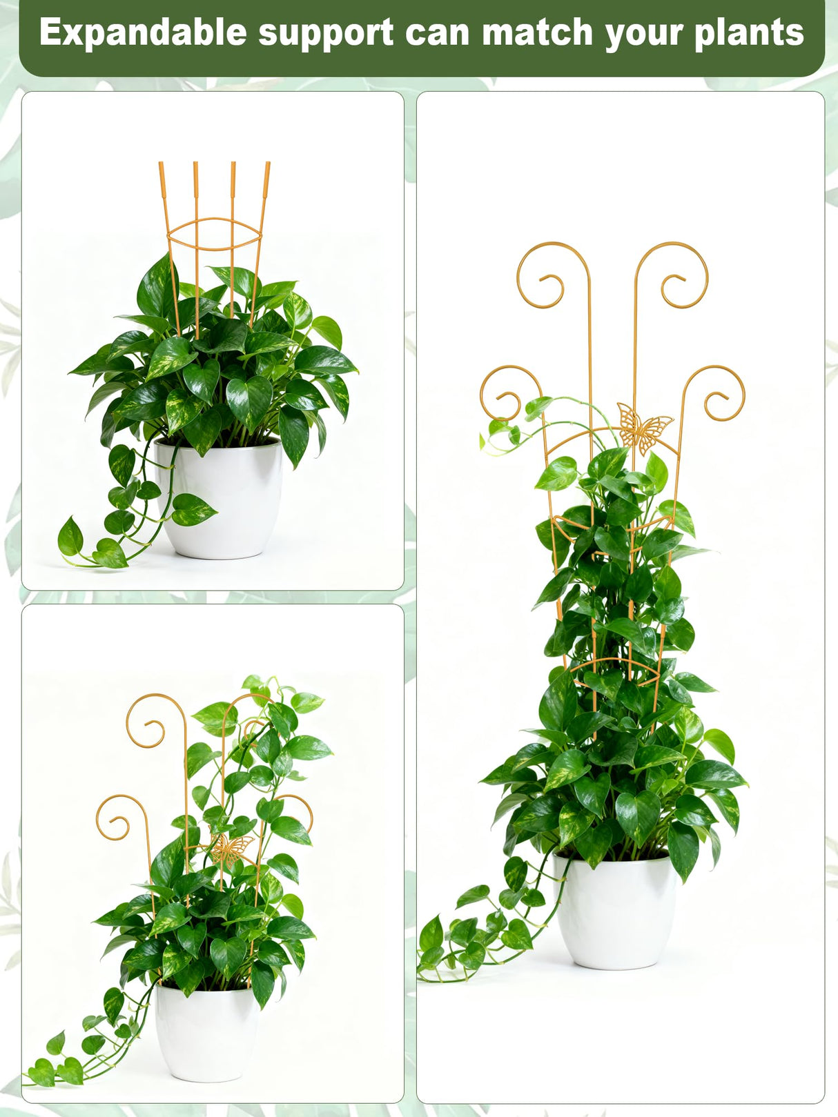 Whtawtaw 4Pcs 30" Indoor Plant Trellis for Potted Plants, Gold