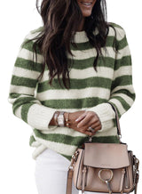 Dokotoo Womens Plus Size Sweaters Wool Crew Neck Striped Color Block Comfy Ribbed Knit Top Cute Christmas Casual Loose Chunky Long Pullover Sweater Oversized Jumper Tops Green XX-Large