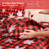 JSD Red Buffalo Plaid Snowflakes Sheet Set Queen Size, 4 Piece Christmas Winter Microfiber Bedding Sheets Extra Deep Pocket