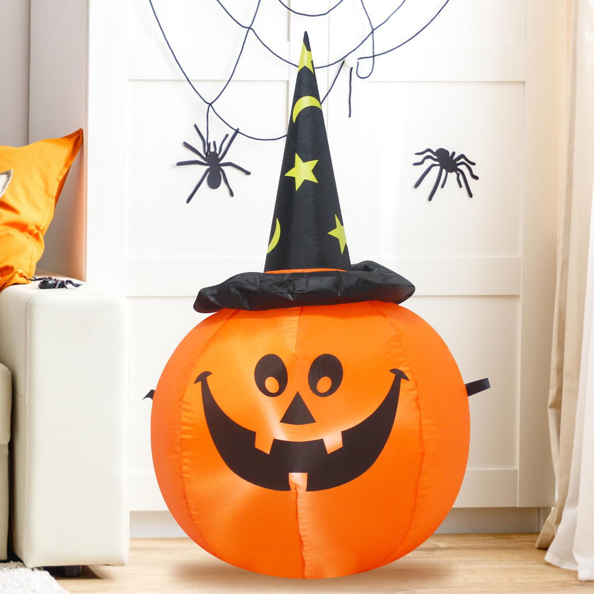 TRMESIA 3.5FT Halloween Inflatable Pumpkins Wear Witch Hats Decorations with Lights, Indoor Outdoor Yard Blow up Decoration Christmas Holiday Addition