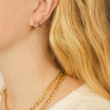 Oh Clementine Super Chunky Checkered Rainbow Huggie Hoop Adjustable Clasp Earrings for Women- 316L Stainless Steel with 18k PVD Gold Coating