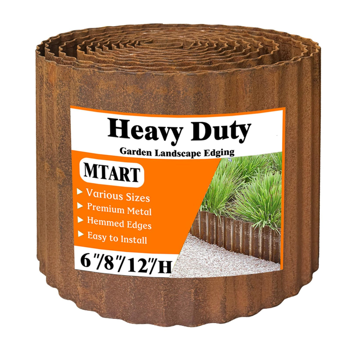 MTART Metal Garden Edging for Landscaping, Sturdy Corrugated Edging Border for DIY Flower Bed, Lawn and Landscape Edging (Rusty, 12"×20Ft)