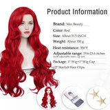 Red Curly Wig , Max Beauty Red Mermaid Cosplay Wigs for Woman with Starfish Hair Clips, Adult Long Hair Daily Wig Heat Resistant Synthetic Fiber for Halloween for Cosplay for Christmas (Red 1)