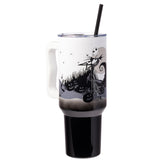 Silver Buffalo Disney Nightmare Before Christmas by Tim Burton Jack Skellington Hill and Moon Stainless Steel Tumbler with Handle and Straw, Fits in Standard Cup Holder, 40 Ounces