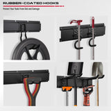SEDY 64" Heavy Duty Garage Storage Tool Organizer Wall Mount - Tool Rack with Adjustable Hooks, Anti-Rust, 300lbs Capacity - Easy Installation (10 Hooks, 4 Rails, 3 Straps)