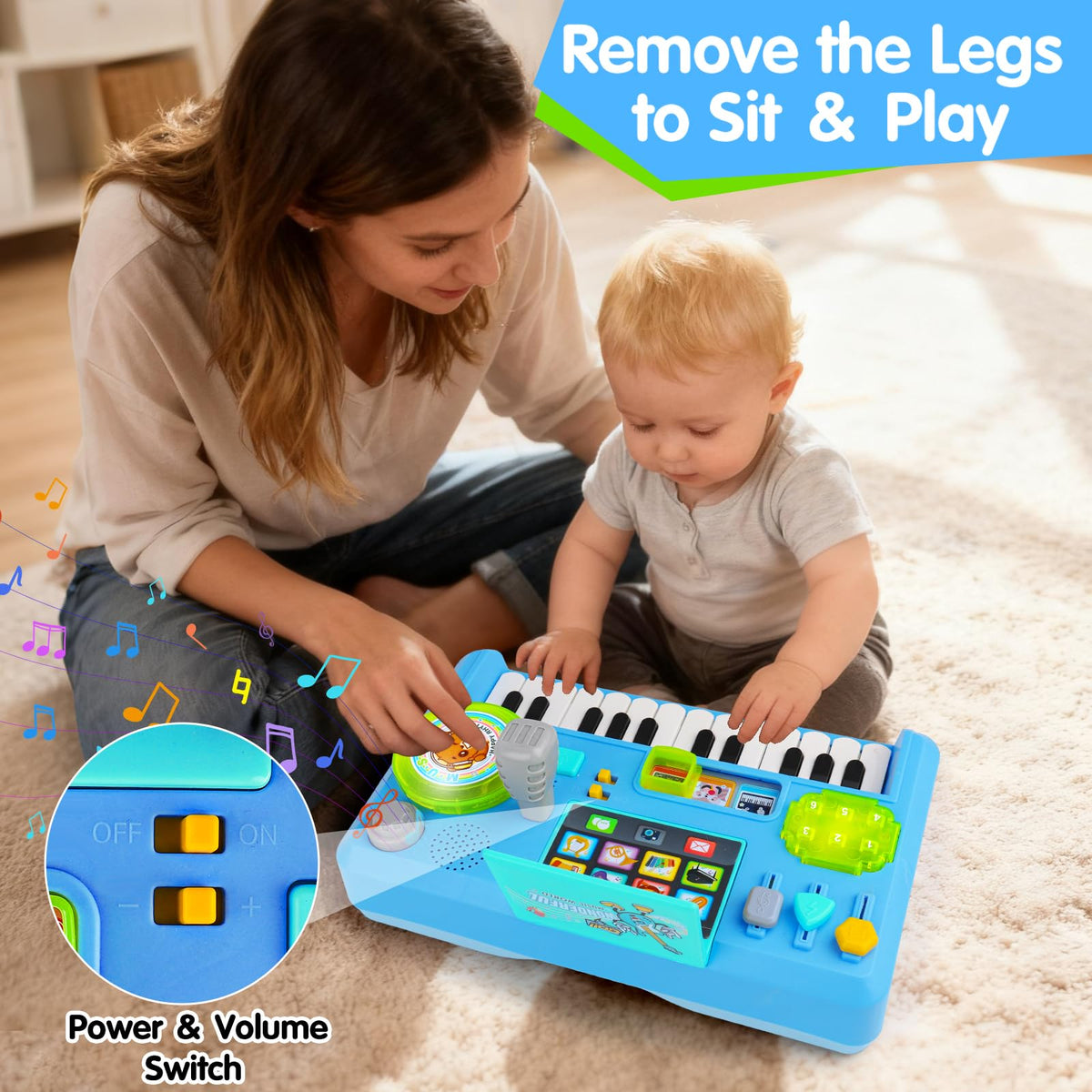 Thremhoo Baby DJ Table Musical Piano Toys for Toddlers with Music & Light