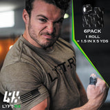 LYFT-RX Weightlifting Hook Grip Tape w/Premium Adhesive for Olympic Weight Lift, Cross Fitness, Lifting, Stretch Fit Athletic Finger Wrap, Protects Thumb Fingers, Size1.5in Black 6-Rolls
