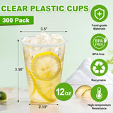 SIUQ 300 Pack 12 oz Plastic Cups, Clear Disposable Drinking Water Cups for Cold Beverages, Ideal for Party, Picnic, BBQ, Wedding, Travel, Halloween, Christmas, Events