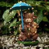 Joint Honglin Solar Highland Cow Garden Statue with Raindrop String Lights, Flashing Umbrella Fairy Lights Outdoor Resin Figurine, Yard Lawn Ornament, Unique Birthday for Mom Grandma