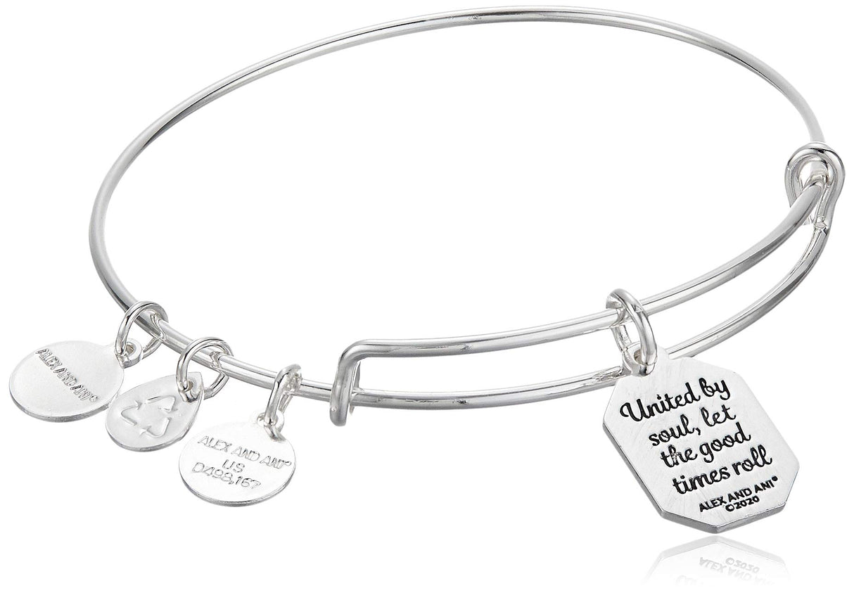 Alex and Ani Because I Love You Friend Expandable Wire Bangle for Women, United by Soul, Let The Good Times Roll Charm