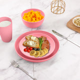 Gudvilla Pink Dinnerware Sets for 8,Pink Plates and Bowls Sets Plastic,Wheat Straw Dinnerware Sets Unbreakable Microwave Safe Lightweight,32 Pcs Christmas Dishes Set for Kids Elderly Kitchen Outdoor