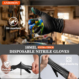 ANBOSON 10mil Heavy Duty Nitrile Gloves Large Black Disposable Rubber Gloves with Diamond Grip Anti Chemical Puncture Resistant Mechanics Guantes for Men/Auto repair/Cooking/Food Grade-Latex Free-100