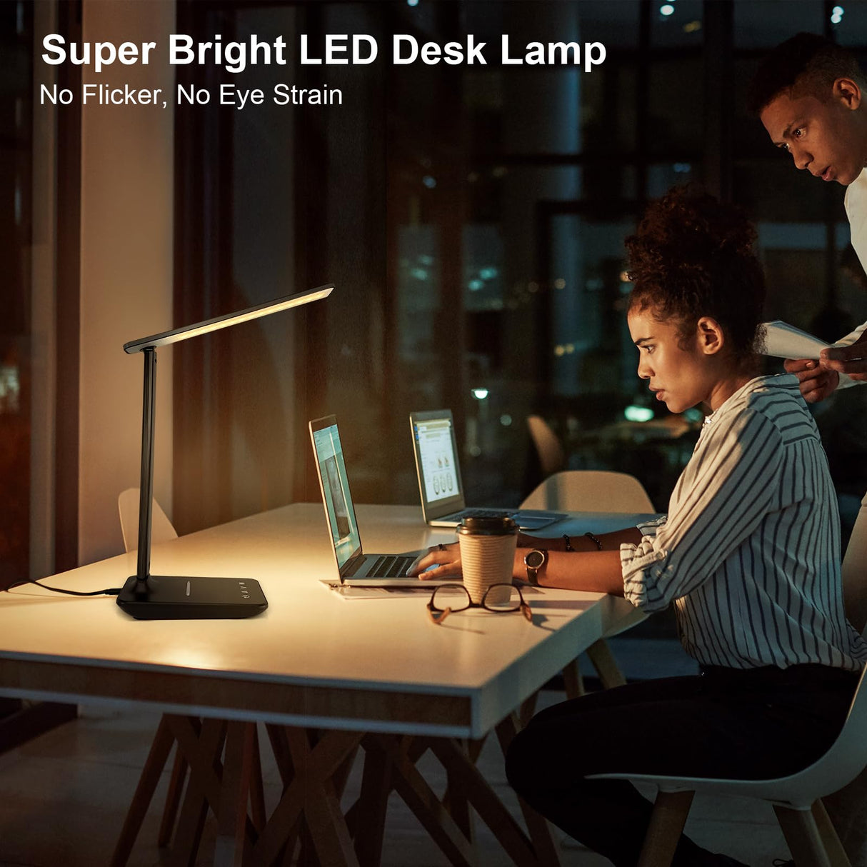 LED Desk Lamp for Office Home, Bright Desk Light with USB Charging Port, Adjustable Dimmable Desk Lamps 5 Modes 5 Brightness, Touch Study Lamp for Nail, Craft, Puzzle, Sewing, Study, White Pro