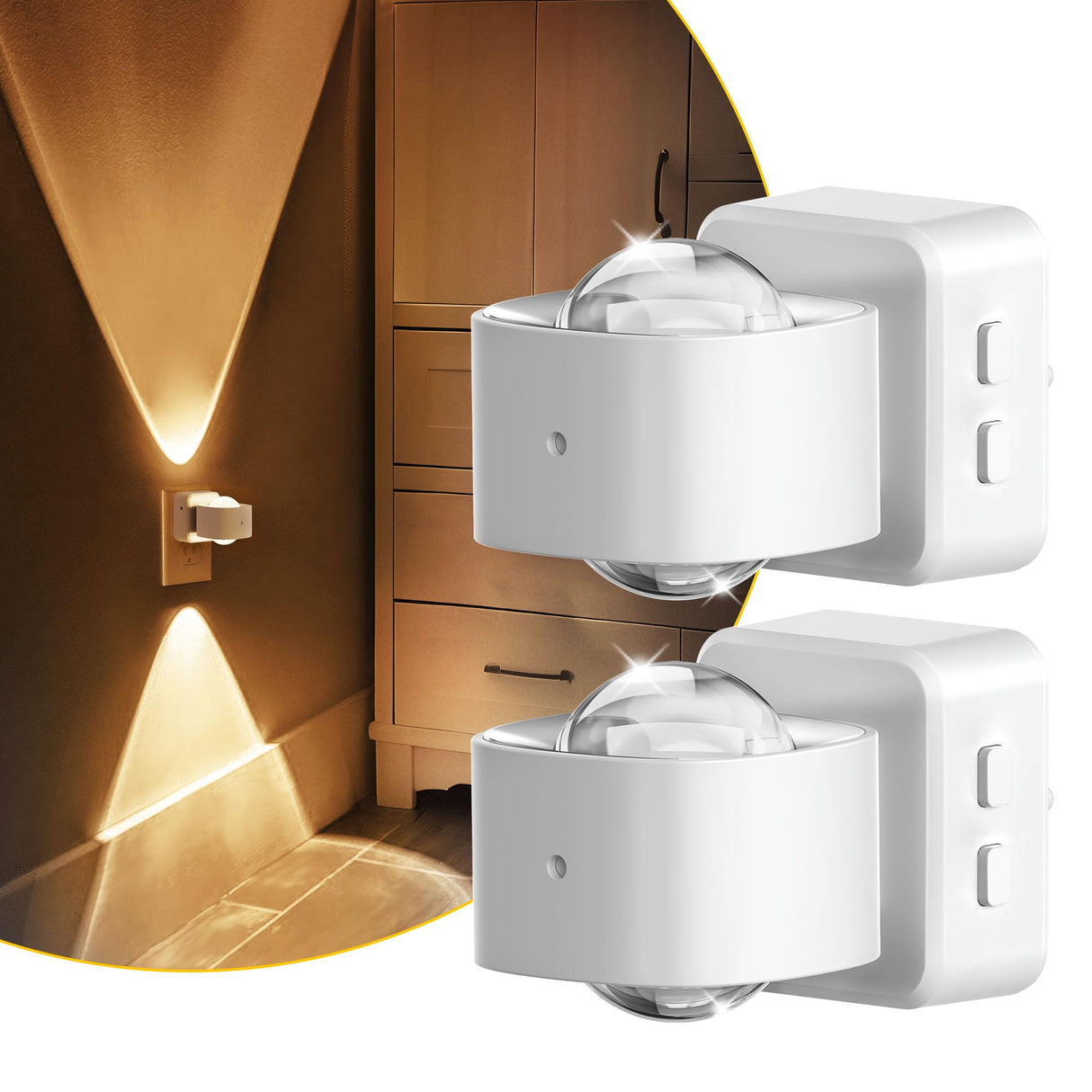 L LOHAS LED Night Lights Plug into Wall, Night Light Projector, Dusk to Dawn Sensor, Rotating White Nightlight for Kids, Soft White Ambient Lighting for Bathroom, Gaming Room, Gifts,2 Pack
