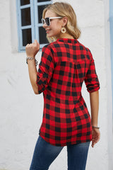 Ninedaily Plaid Shirts for Women,2025 Christmas Red and Black Plaid Ladies Tops Dressy 3/4 Sleeve Winter Holiday Casual Home New Years Eve Party Thanksgiving Outfits Loose Fitting Gifts Clothing, XXL