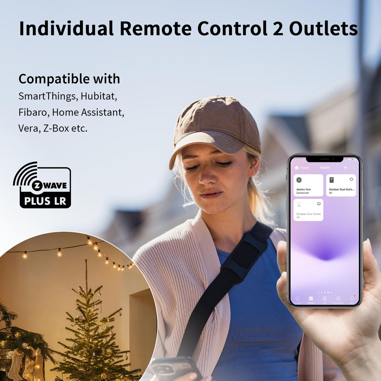 Minoston 800 Series Z-Wave Plug, Outdoor Zwave Smart Plug with 2 Individual Outlets, Waterproof Z-Wave Smart Outlet for Christmas Lights Compatible with SmartThings, Alexa, Zwave Hub Required (MP24Z)