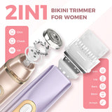 PVBKZ 2 in 1 Bikini Trimmer for Women, Dual Head Electric Razor, IPX7 Waterproof Wet/Dry Use Women Electric Shaver, Painless Body Facial Hair Remover for Bikini Legs Arm Underarm, Rechargeable