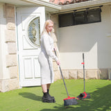 Broom and Dustpan Set,Broom with Dustpan Combo Set Dust pan with Long Handle, for Home Kitchen Room Office Lobby Floor Use Upright Stand Up(Gray&Red)