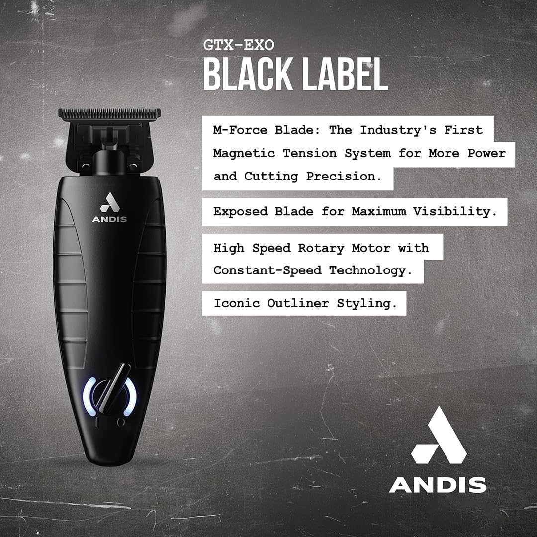 Andis GTX-EXO Black Label Special Edition, Professional Lithium-ion Electric Beard & Hair Trimmer, M-Force Technology, Cordless, Included Charging Stand, Black