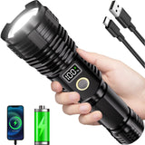 CHILDBOT Flashlights High Lumens Rechargeable, 10000LM LED Super Bright Flash Light, Zoomable Linternas with LCD Digital Display, 5 Mode, Waterproof, Powerful Tactical Flashlight for (Dark Black)