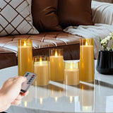 Homemory Realistic Flickering Flameless Candles, Battery Operated Candles with Remote Control and Timer, LED Fake Electric Candle for Home, Christmas Decoration, Gold, Set of 5